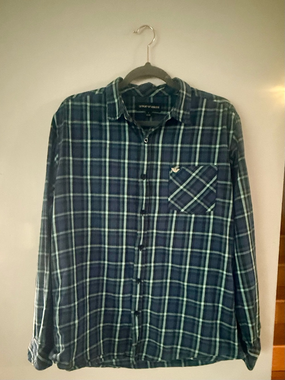 Men’s Plaid Long-Sleeve Cotton Button-Down Shirt - Size L